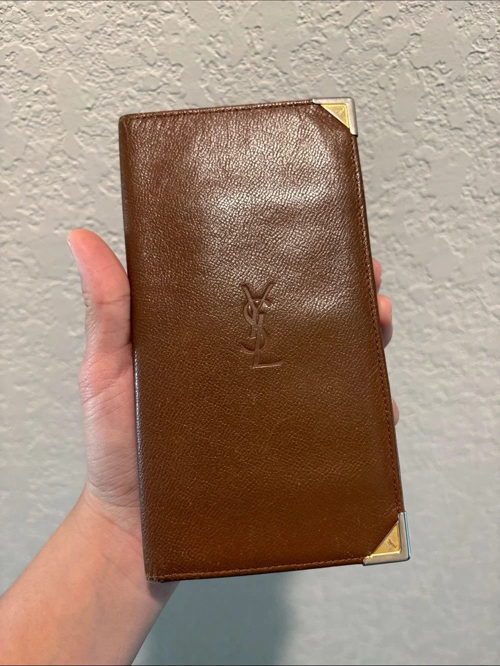 Saint Laurent YSL Brown Leather Long Bifold Holder
